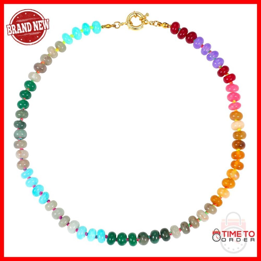 Handmade Natural Gemstone Bead Choker Necklace 17" Gold Plated